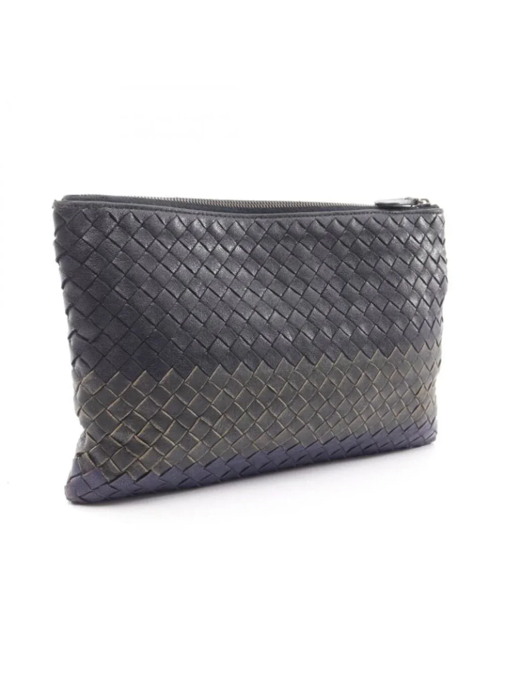 Bottega Veneta Clutch Intrecciato Black Blue Leather